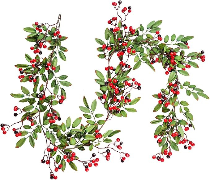 DearHouse 5.83 Ft Red Berry Christmas Garland, Artificial Berry Garland for Indoor Outdoor Hone F... | Amazon (US)
