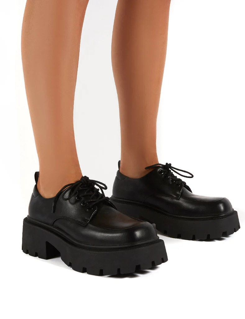 Koop Black Lace up Platform Brogues | Public Desire (US & CA)