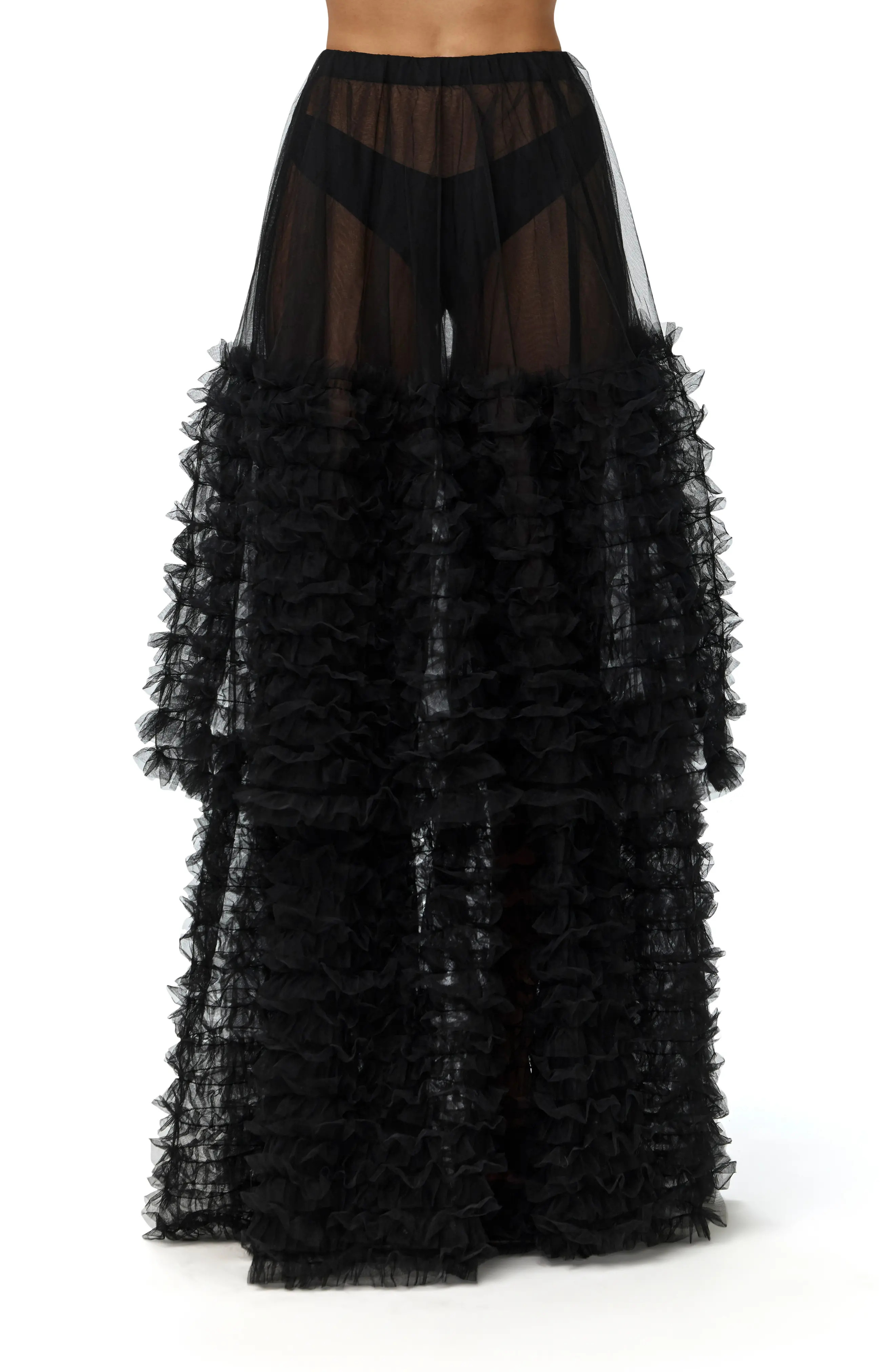 Naked Wardrobe Tiered Ruffle Tulle Maxi Skirt in Black at Nordstrom, Size X-Small | Nordstrom