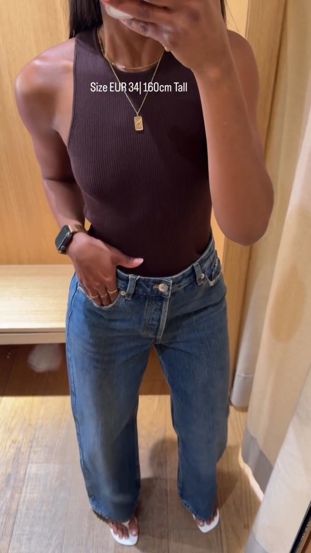These Mango straight jeans are such a good find 🤎
High waisted, flattering, and easy to dress up or down. I paired them with a fitted brown tank for an effortless everyday outfit you can wear from brunch to dinner.

Wearing size EUR EUR34 (160cm Tall)

#mangostyle #mangojeans straightjeans #style #tryon

Mango wide leg jeans, high waisted jeans, brown tank top, everyday outfit, elevated basics, neutral outfit,spring outfit,straight jeans outfit,jeans for petite girls 

#LTKU #LTKPetite #LTKootd