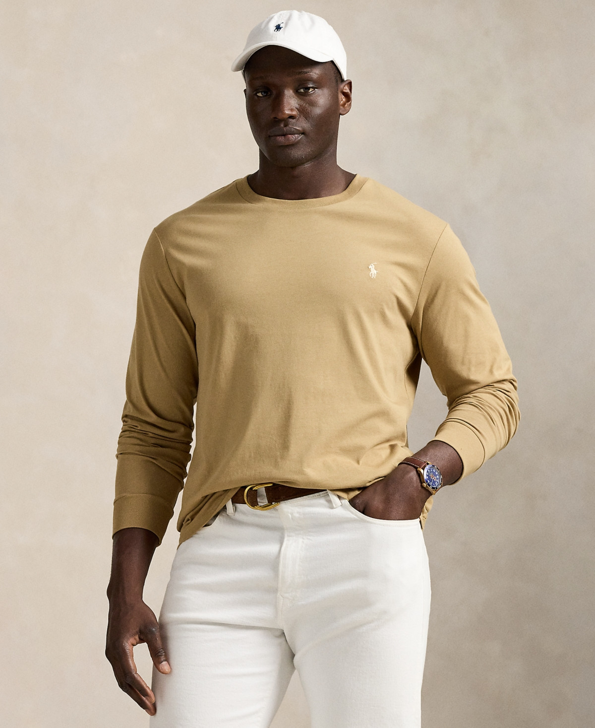 Polo Ralph Lauren Men's Big & Tall Classic-Fit Jersey Long-Sleeve T-Shirt - Cafe Tan | Macy's