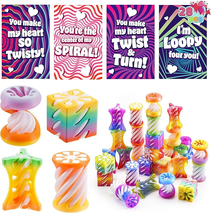 JOYIN 28 Pcs Valentines Day Gift Impossible Spiral Cone Fidget Toy with Valentine Cards, 3D Print... | Amazon (US)
