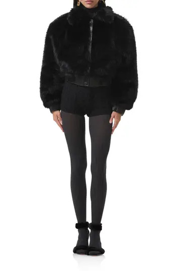 AFRM Adelaide Faux Fur Crop Coat in Noir at Nordstrom Rack, Size X-Small | Nordstrom Rack