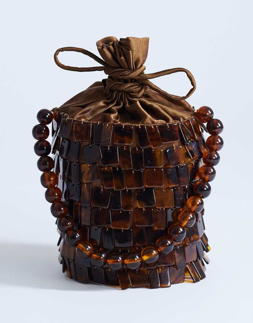 Topshop Georgie small embellished bucket clutch purse in brown tort-Orange | ASOS (Global)