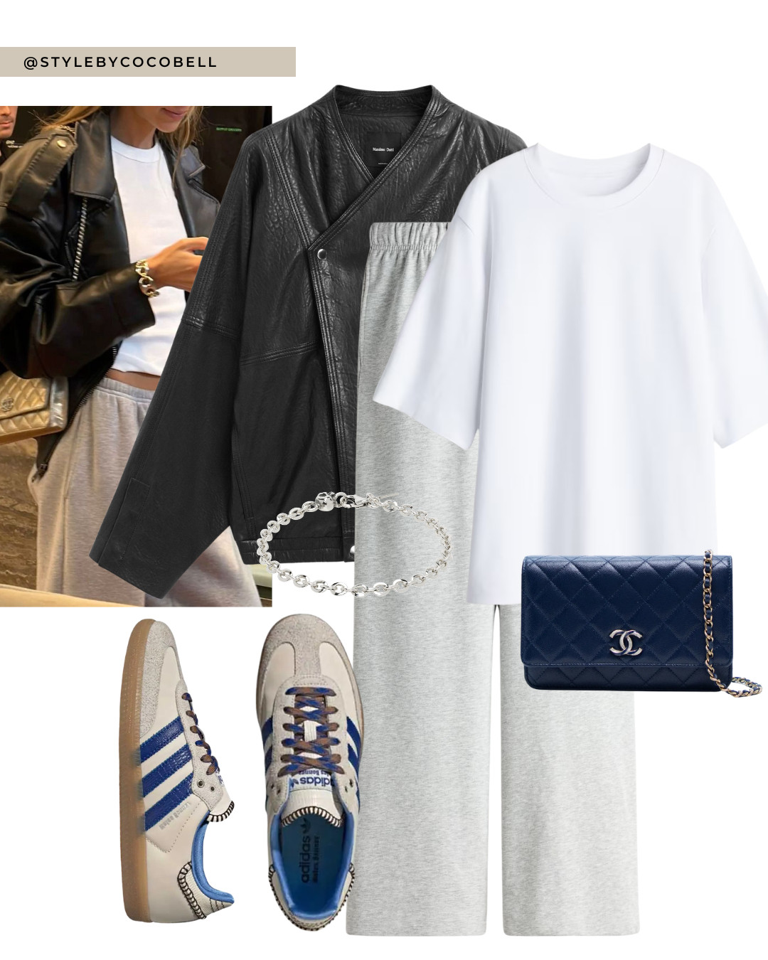 black leather jacket, oversized leather jacket, white oversized t-shirt, grey wide leg sweatpants, relaxed off duty outfit, adidas sneakers, sporty chic outfit, elevated casual look, everyday street style, neutral athleisure outfit, minimalist basics, comfortable but chic, capsule wardrobe essentials 

 #LTKspring