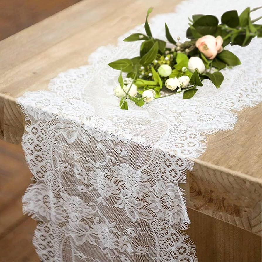 2 Pcs White Lace Table Runner 14 x 120 Inch Vintage Table Runner for Wedding Bridal Shower Baby S... | Amazon (US)