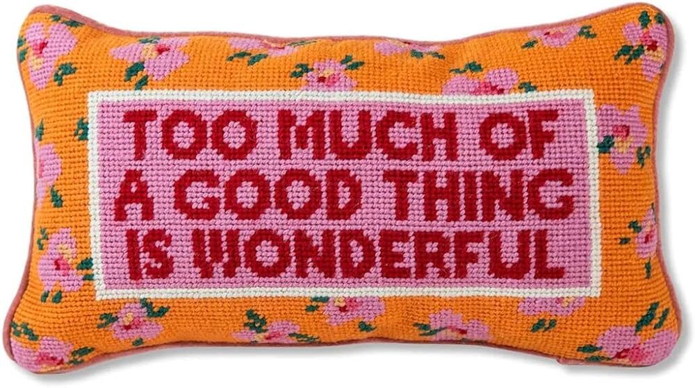 FURBISH Handmade Needlepoint Decorative Throw Pillow - Too Much - 8" x 14" - Small Embroidered Ac... | Amazon (US)