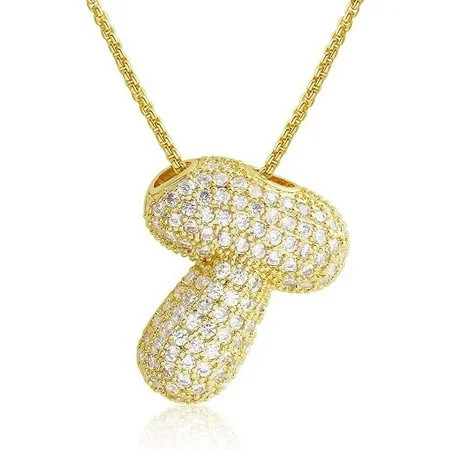 Z ZACHÉ Bubble Letter Necklace 18k Gold Plated Dainty Pave Cubic Zirconia for Women - Letter T | Walmart (US)