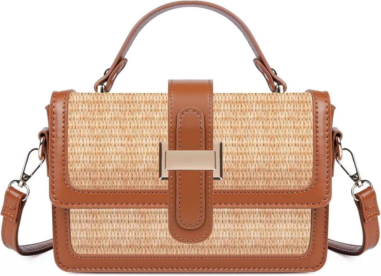 Straw Crossbody Bags for Women, Vegan Leather Summer Handbag Small Trendy Beach Purse | Amazon (US)