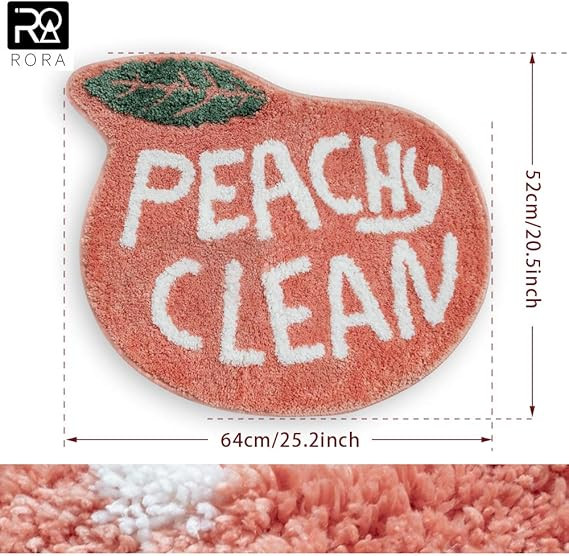 RORA Bath Rug for Kids Coral Pink Peach Shape with White Words Cartoon Plush Water Absorbent Bath... | Amazon (US)