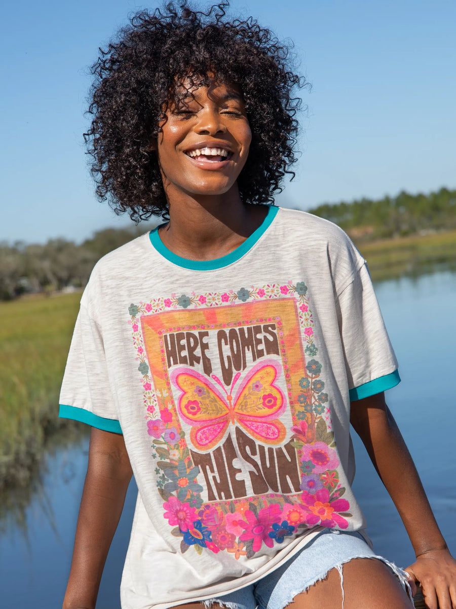 Ringer Oversized Tee Shirt - Here Comes The Sun | Natural Life