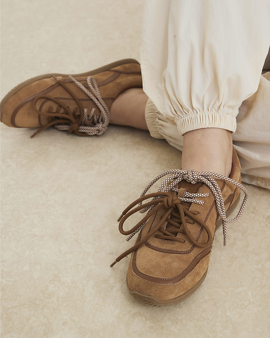 Brown Suede Slim Sole Lace Up Trainers | River Island UK & IE