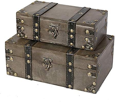Soul & Lane Westminster Wooden Storage Trunk (Set of 2) | Wood Suitcase Chest with Straps | Amazon (US)