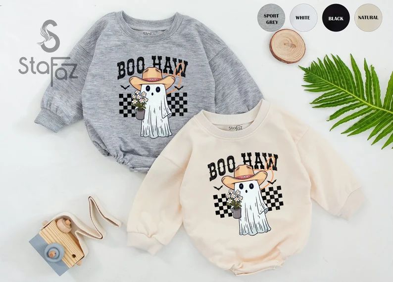 Boo Haw Western Sweatshirt, Newborn Baby Girl Romper Gift, Cowboy Ghost Kid Sweatshirt, Spooky Se... | Etsy (US)