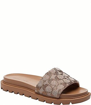 COACH Brynn Crystal Limited Edition Signature Jacquard Slide Sandals - 10 | Dillard's