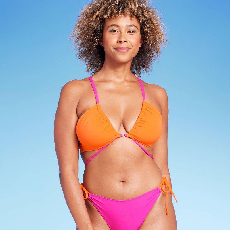 Women's Strappy Ring Detail Colorblock Bikini Top - Shade & Shore™ Orange/Pink | Target