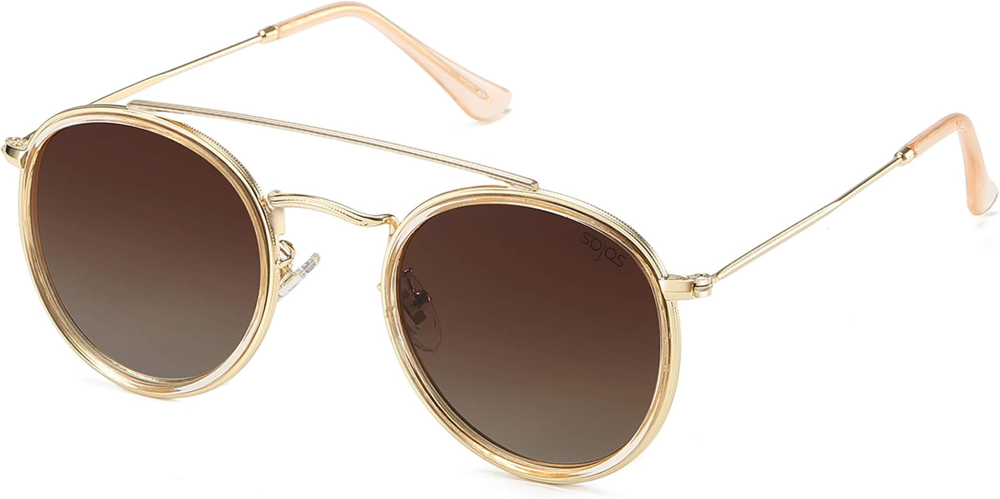 SOJOS Small Retro Round Polarized Sunglasses UV400 Double Bridge Sunnies SUNSET SJ1104 | Amazon (US)