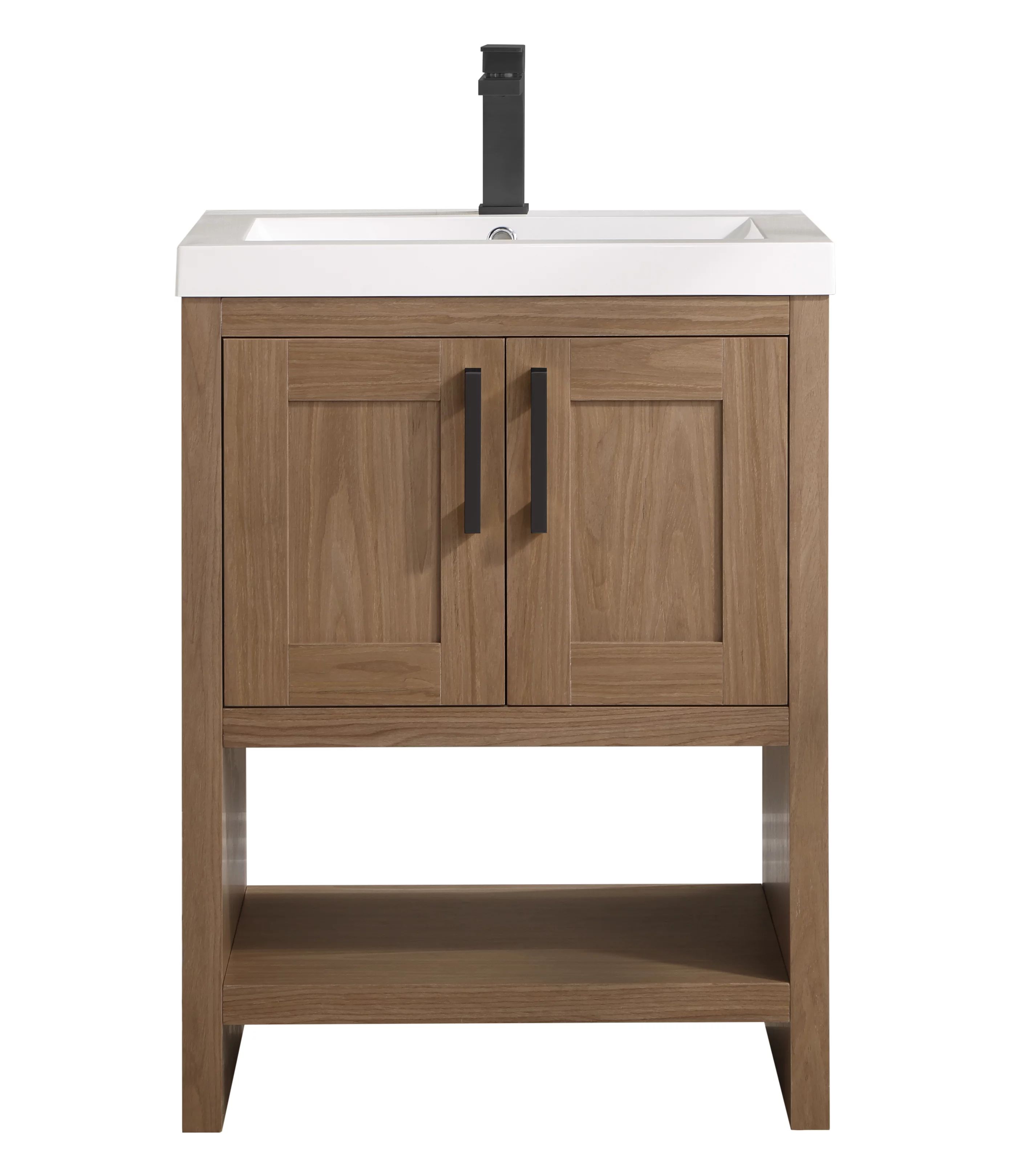 Better Homes & Gardens Farmhouse 24.5 inch Walnut Single Sink Bathroom Vanity with Top, Assembly ... | Walmart (US)