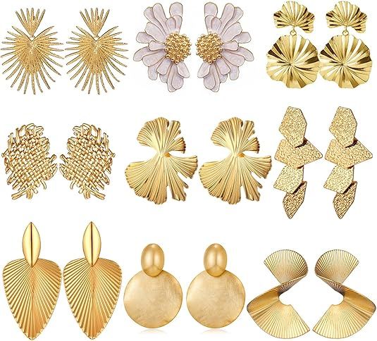 Big Gold Earrings Large Gold Disc Flower Bold Earrings for Women Summer Beach Statement Geometric... | Amazon (US)