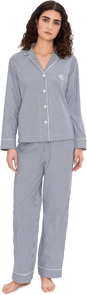 Lauren Ralph Lauren Women's Woven Long Sleeve Notch Collar Long Pant Pajama Set | Amazon (US)