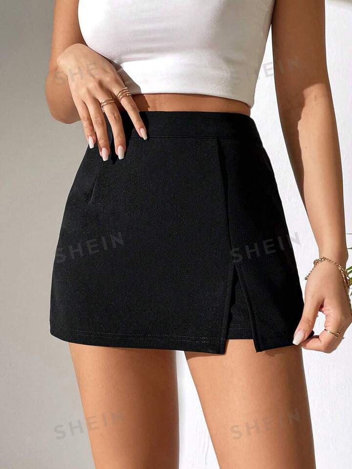 SHEIN PETITE Falda Pantalón Sólida De Verano Con Dobladillo Fruncido | SHEIN
