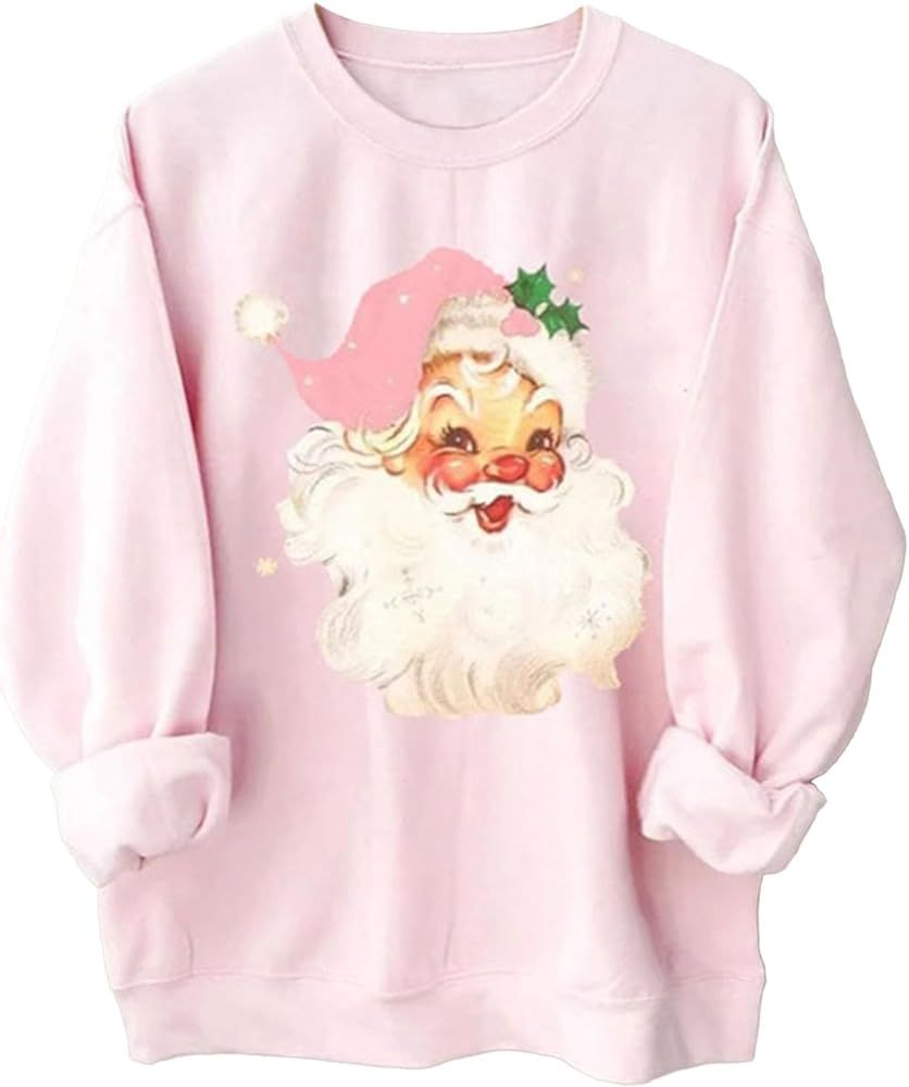 Ticllov Women Christmas Sweatshirt Retro Santa Claus Graphic Sweater Crewneck Long Sleeve Casual ... | Amazon (US)