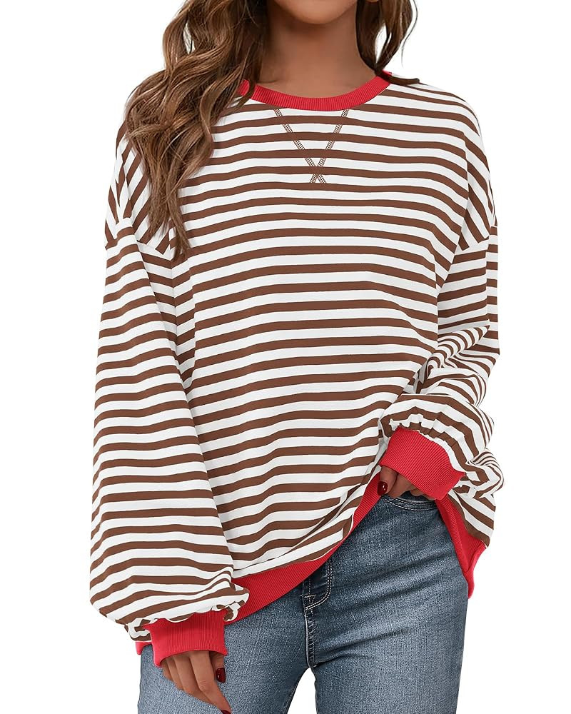 BTFBM Womens Striped Pullover Tops Spring Fall Clothes 2025 Long Sleeve Shirts Trendy Crew Neck L... | Amazon (CA)