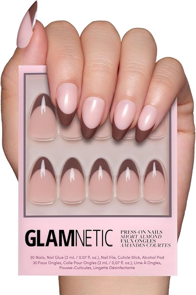 Glamnetic Press On Nails - Chocolat | Semi-Transparent Dark Brown French Tip Short Almond Fake Na... | Amazon (US)