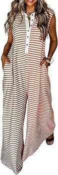 CHARTOU Loose Striped Wide Leg Jumpsuit for Women Summer Romper Flowy Pants Comfy Sleeveless Butt... | Amazon (US)