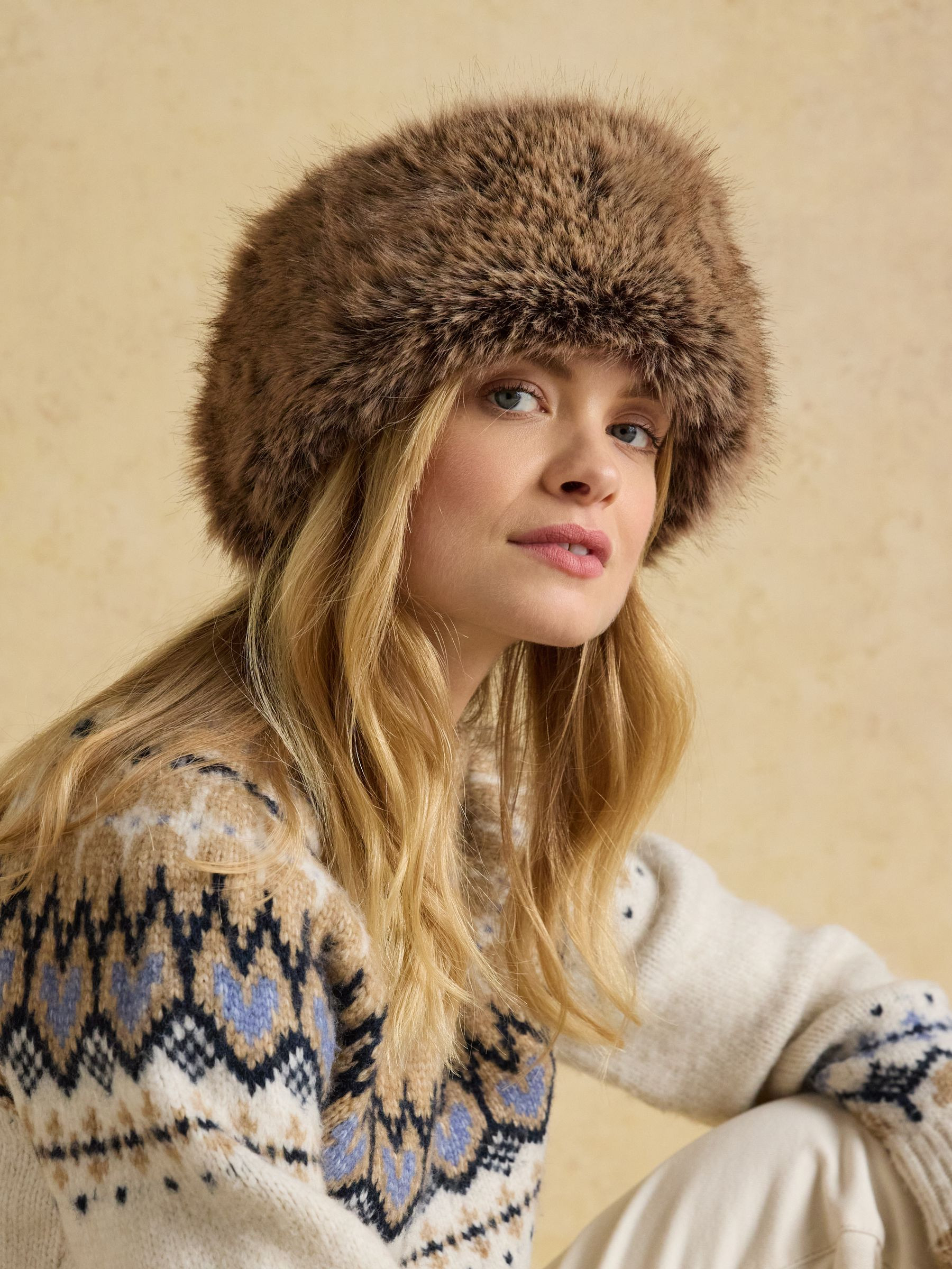 Aspen Chocolate Brown Faux Fur Headband | Joules | Joules