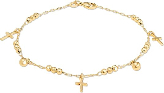 Barzel 18K Gold Plated Cross Anklet For Women, 10 Inches (Made In Brazil) | Amazon (US)
