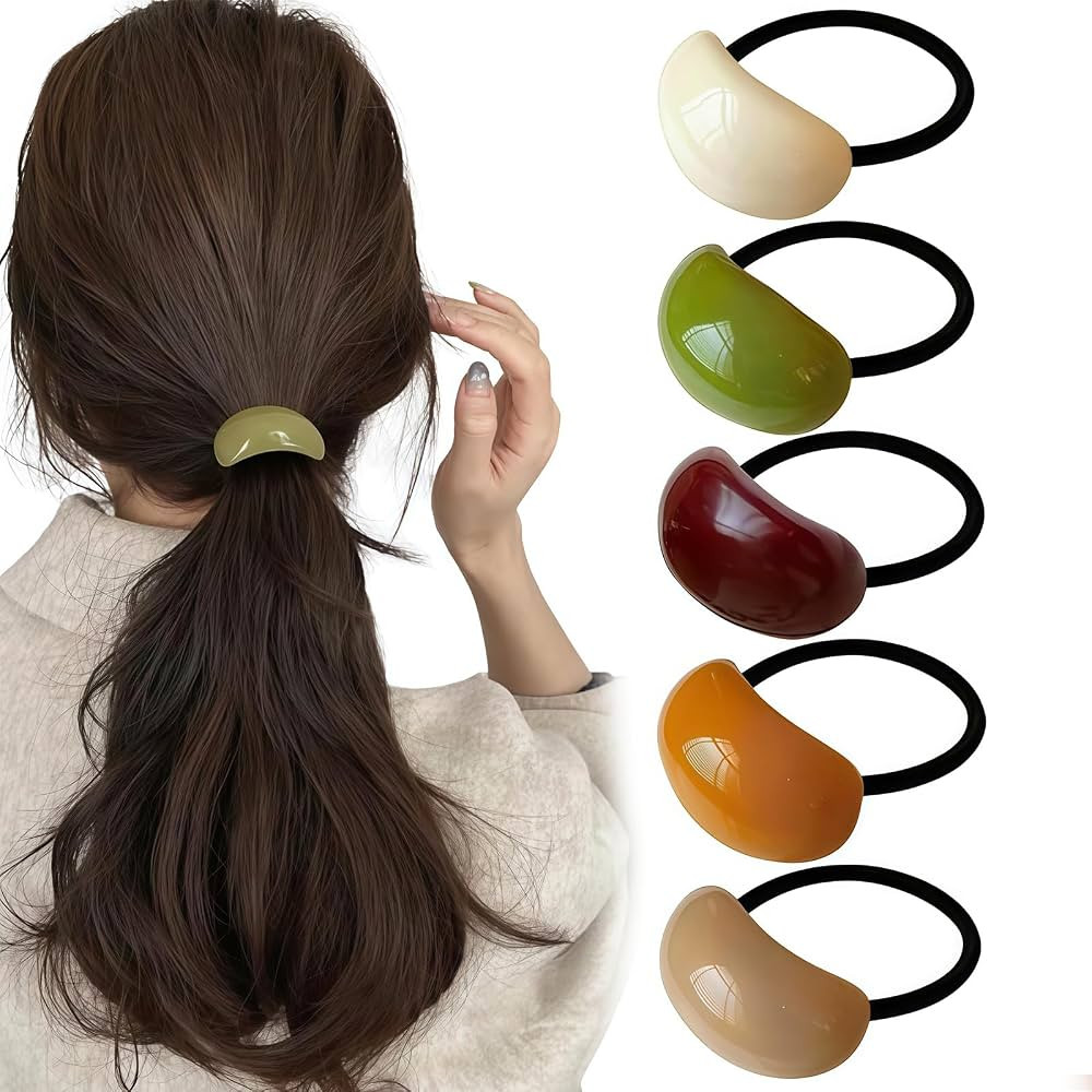 5 Pack Decorative Hair Ties Acrylic Semi-Arc Ponytail Holders Elastics Hair Bands Ropes Ponytail ... | Amazon (US)