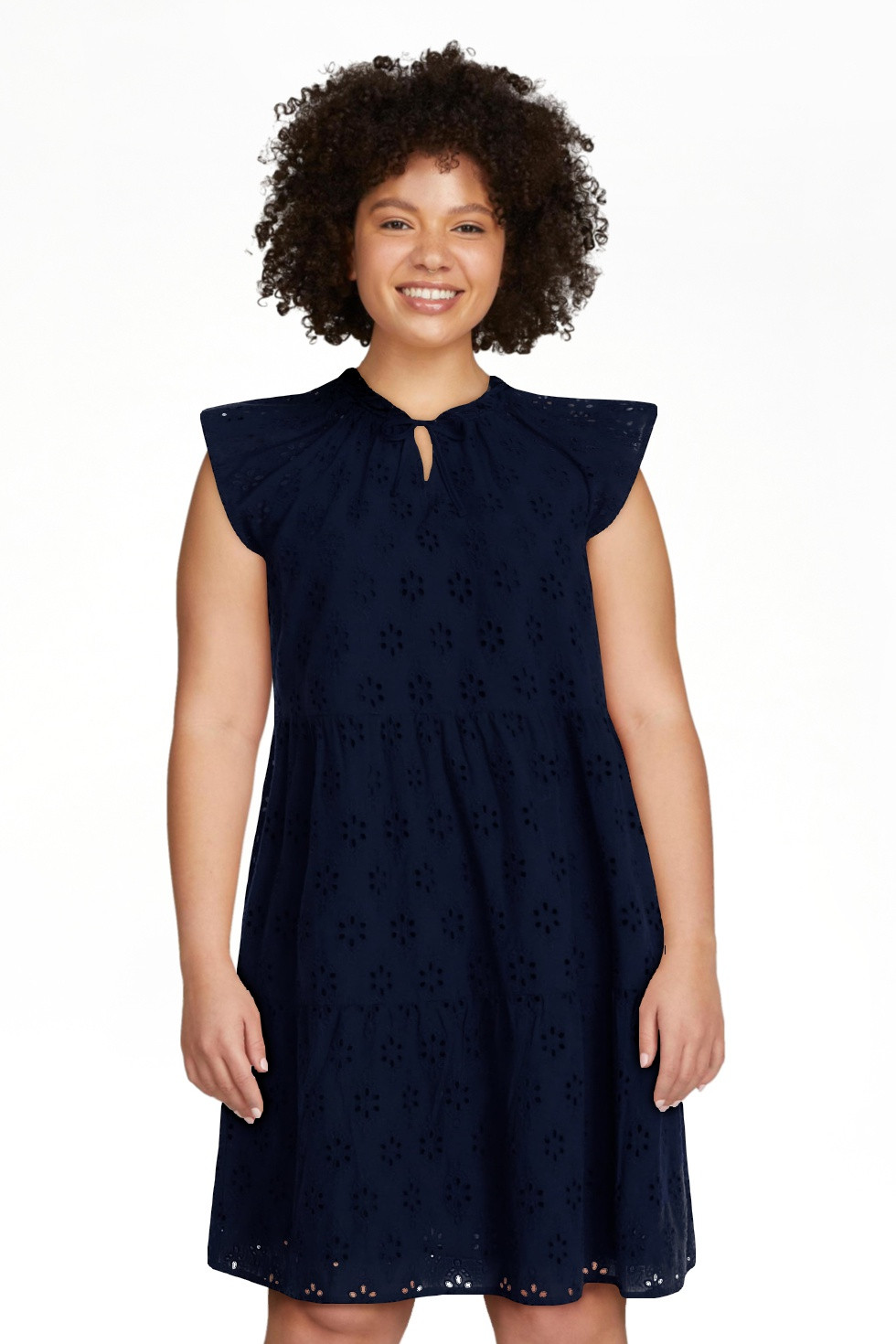 Time and Tru Women's Eyelet Embroidery Cotton Mini Dress with Flutter Sleeves, Sizes XS-XXXL | Walmart (US)