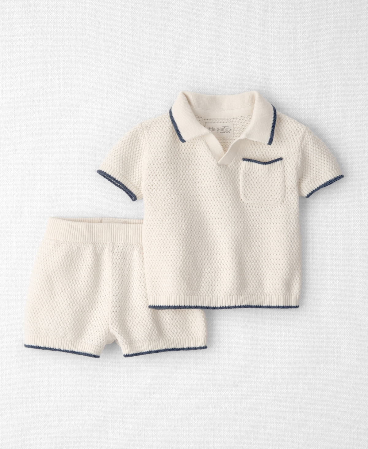 Little Planet by Carter's Baby Boys' Knit Collared Top & Shorts, 2-Piece Set - Cream | Macy's