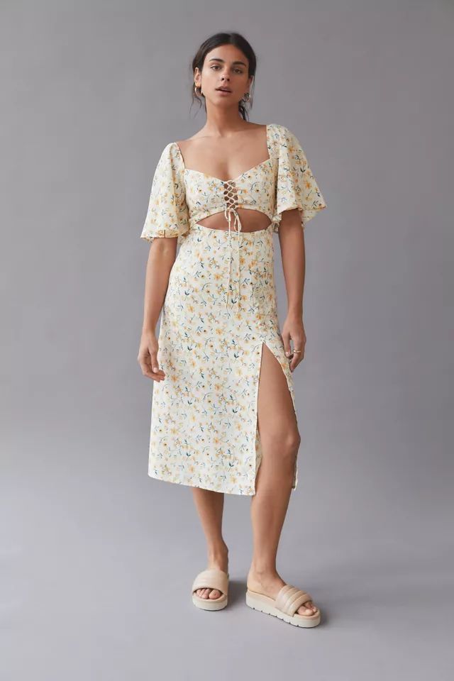 Kiss The Sky Lace-Up Midi Dress | Urban Outfitters (US and RoW)