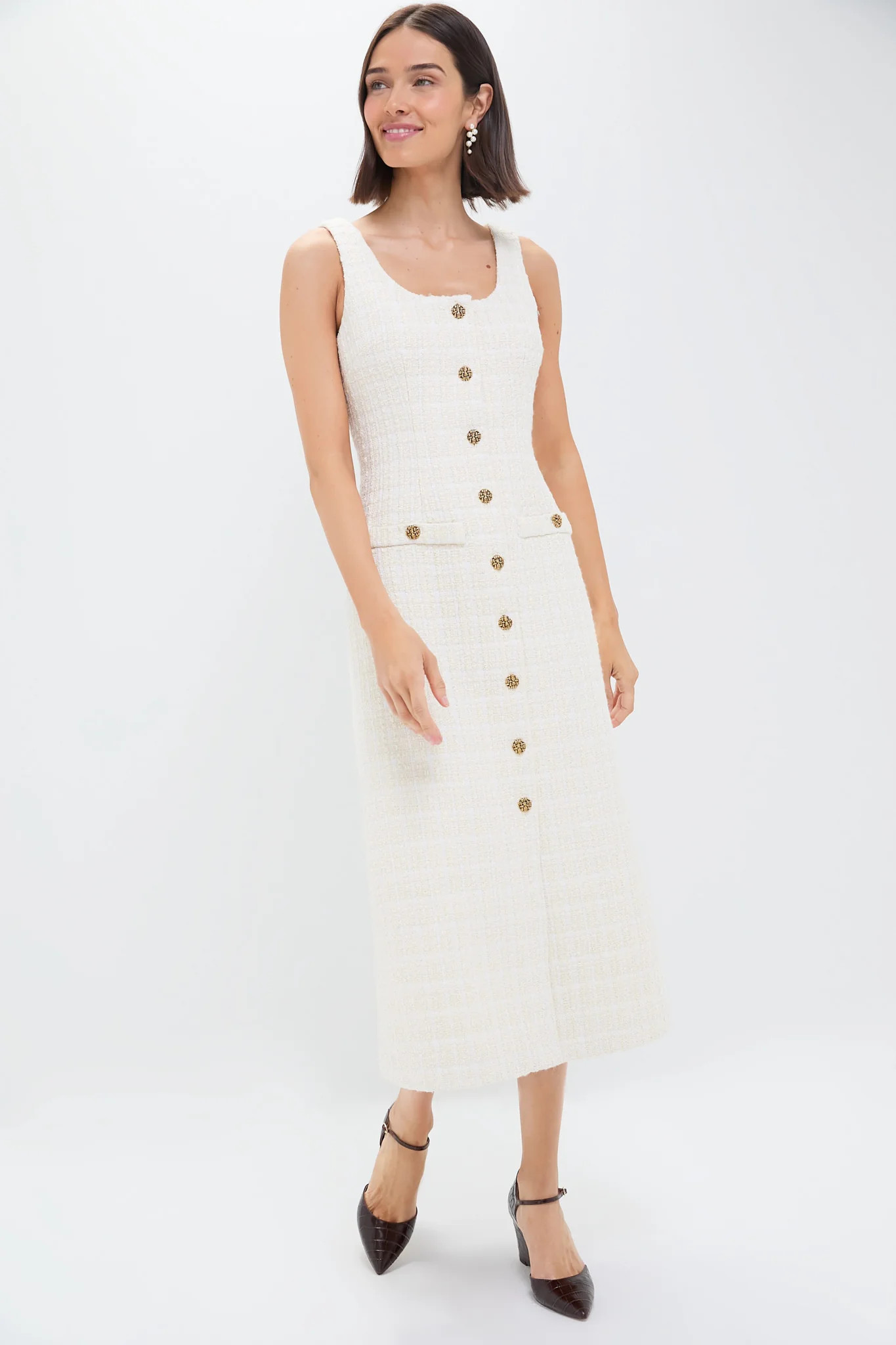 Sleeveless Cream Tweed Ingrid Dress | Tuckernuck (US)