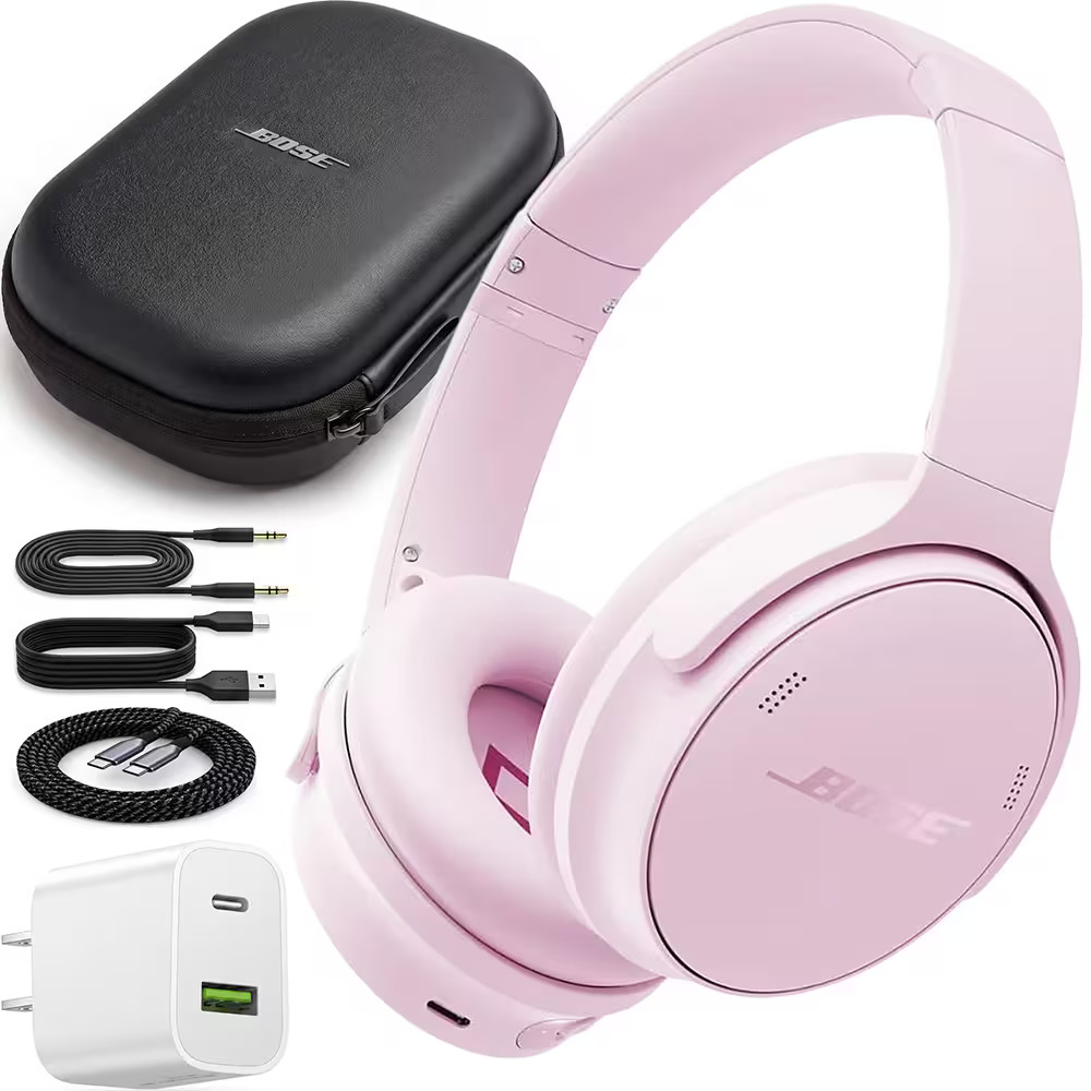 Bundle - Bose - QuietComfort Wireless Over-Ear Bluetooth Headphones Power - Petal Pink | Best Buy U.S.