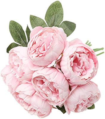 RUZYY 7Head Artificial Peony Silk Flower Leaf Bouquet Home Floral Wedding Garden Decor - Light Pi... | Amazon (US)