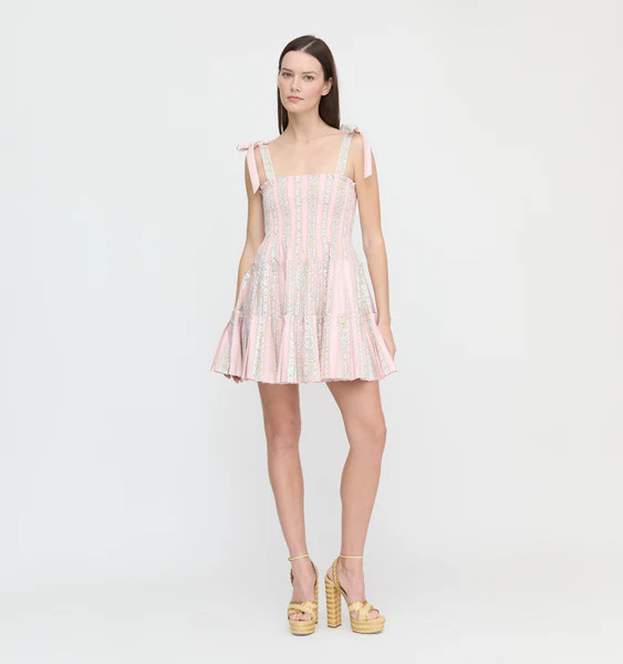 The Hill House x La Coqueta Ribbon Charlotte Nap Dress - Pink Floral Stripe | Hill House Home US