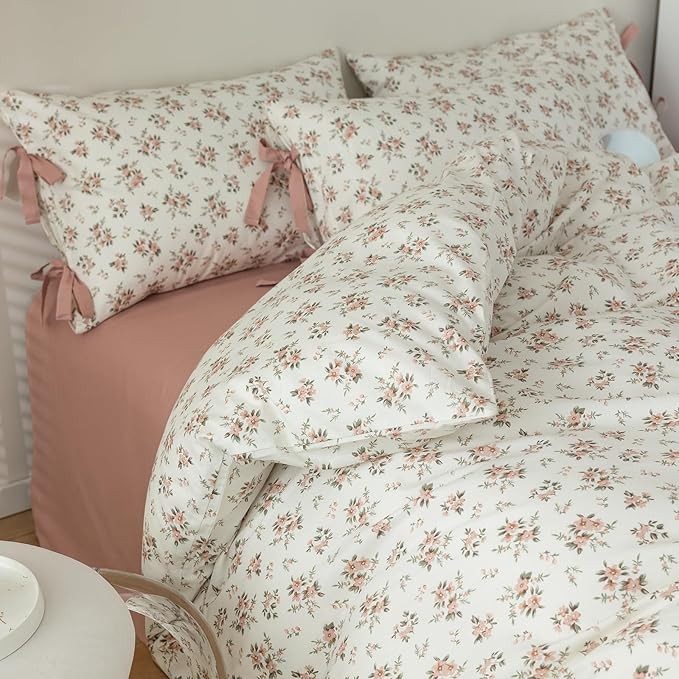 Pink Flower Duvet Cover Set Twin Soft Cotton Peach Floral Comforter Cover Girls Cottagecore Beddi... | Amazon (US)
