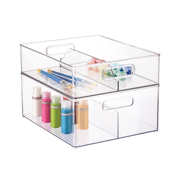 Click for more info about iDesign Linus Clear Divided Stackable Bins with Handles