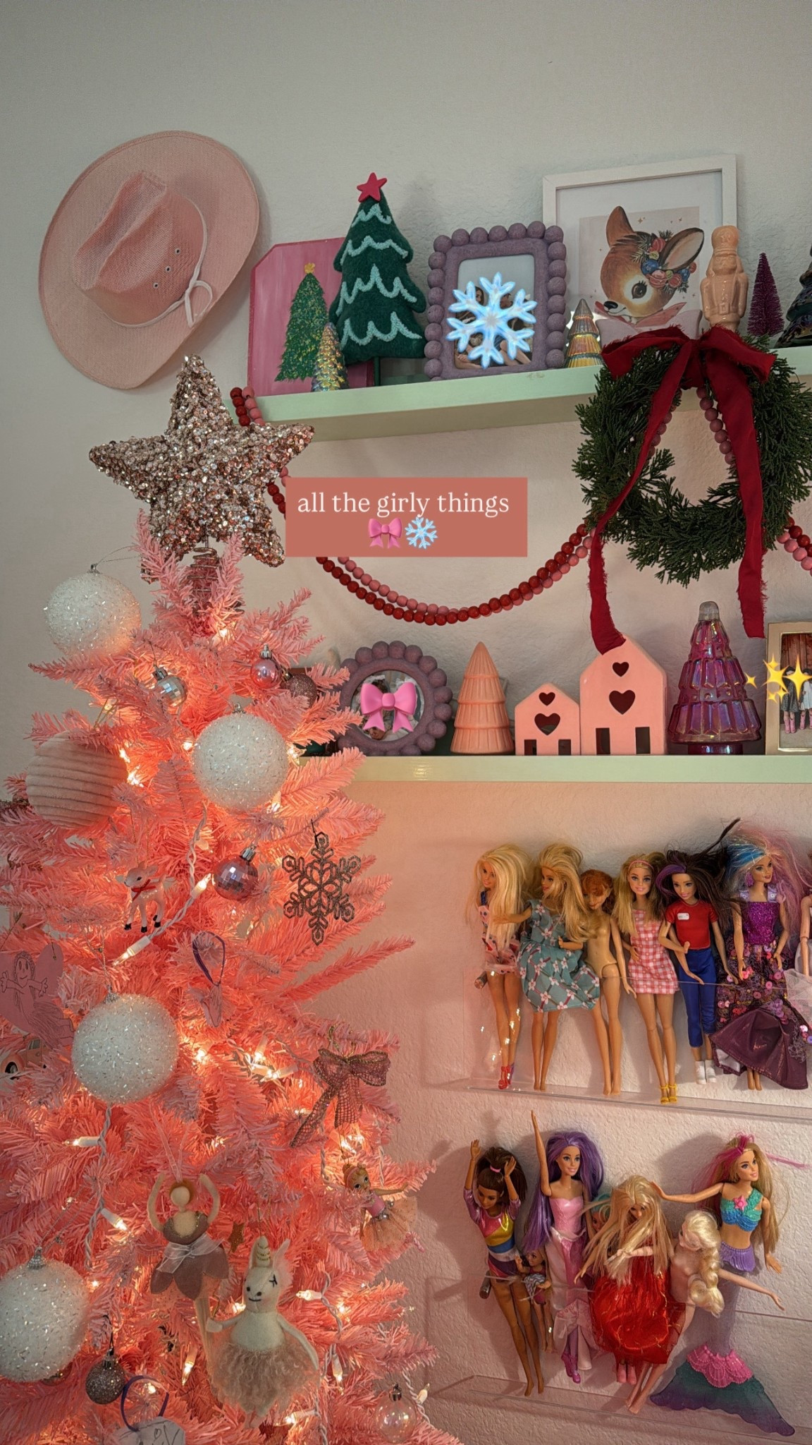 Pink Christmas tree
Barbie shelves 

#LTKCyberWeek #LTKKids #LTKHoliday