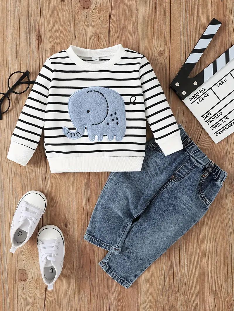 Infant Baby Boy Cute Striped Elephant Pattern Long Sleeve - Temu | Temu Affiliate Program