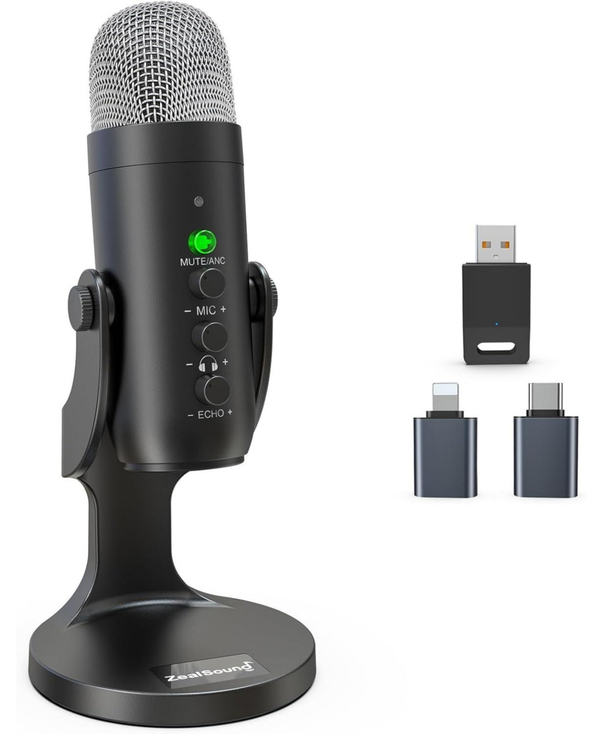 ZealSound Wireless Usb Microphone for iPhone, Pc, iPad, Android, Condenser Mic with Mute, Echo Monitor, Volume Gain for Podcast, Asmr, Gaming - Black | Macy's