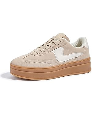 LUCKY STEP Women's Platform Fashion Sneakers Thick Sole Suede Faux Leather Classic Rubber Gum Sol... | Amazon (US)