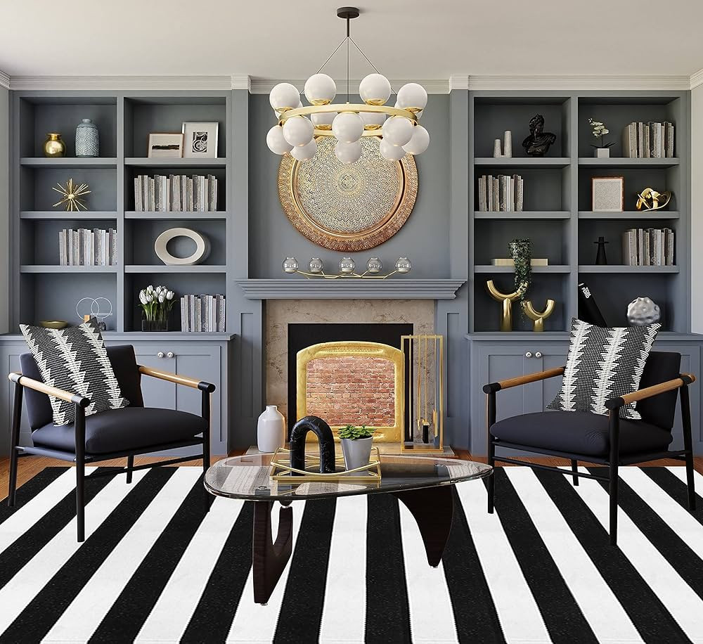 Seavish Black and White Rug, 5x8 ft Outdoor Patio Rugs Handmade Cotton Woven Indoor Farmhouse Chr... | Amazon (US)