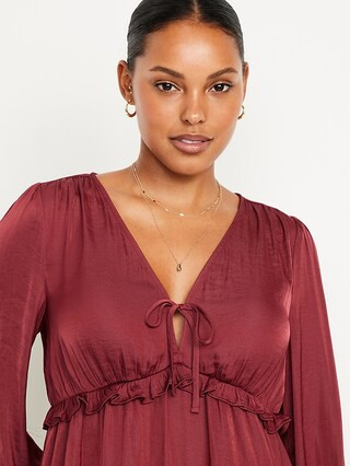 Satin Ruffle Tie-Front Top | Old Navy (US)