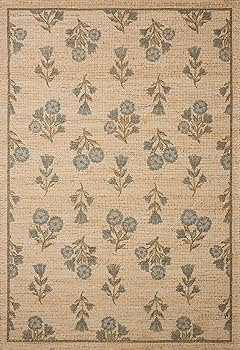 Loloi Chris Loves Julia Rue Collection RUE-04 Moss/Blue 7'-6" x 9'-6" Area Rug Jute Neutral Flora... | Amazon (US)