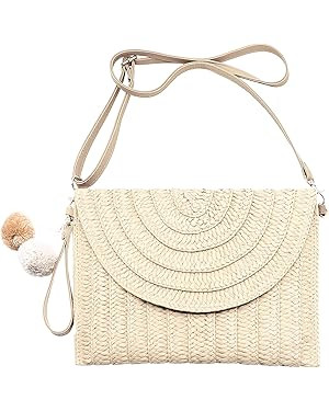 Straw Clutch Bag Woven Purse for Women Shoulder Bag Casual Beach Rattan Handmade Wallet | Amazon (US)