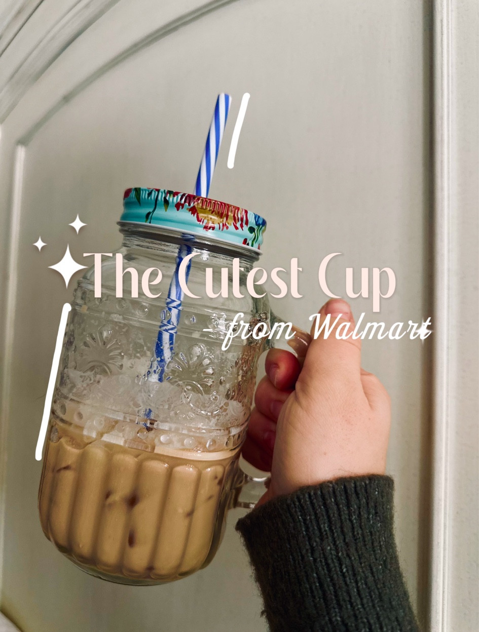 The cutest coffee mason jar with lid and straw from Walmart! Plus it’s HUGE ! 